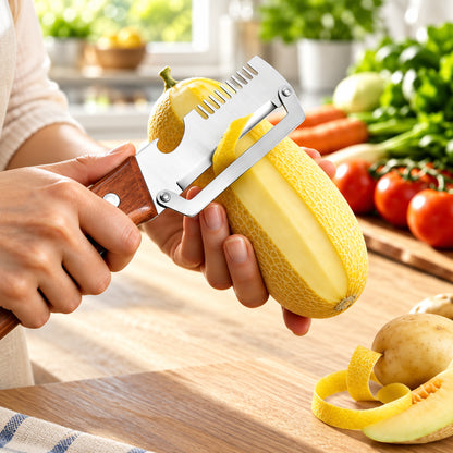 Using the 3-in-1 vegetable peeler on a melon