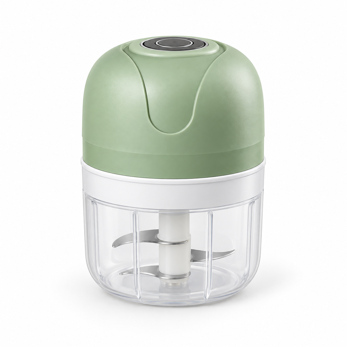 Compact electric garlic chopper on white background