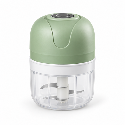 Compact electric garlic chopper on white background