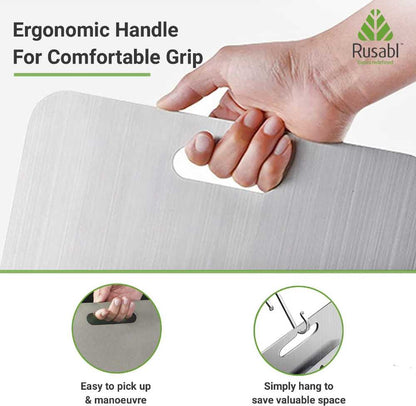 Stainless steel chopping board ergonomic handle