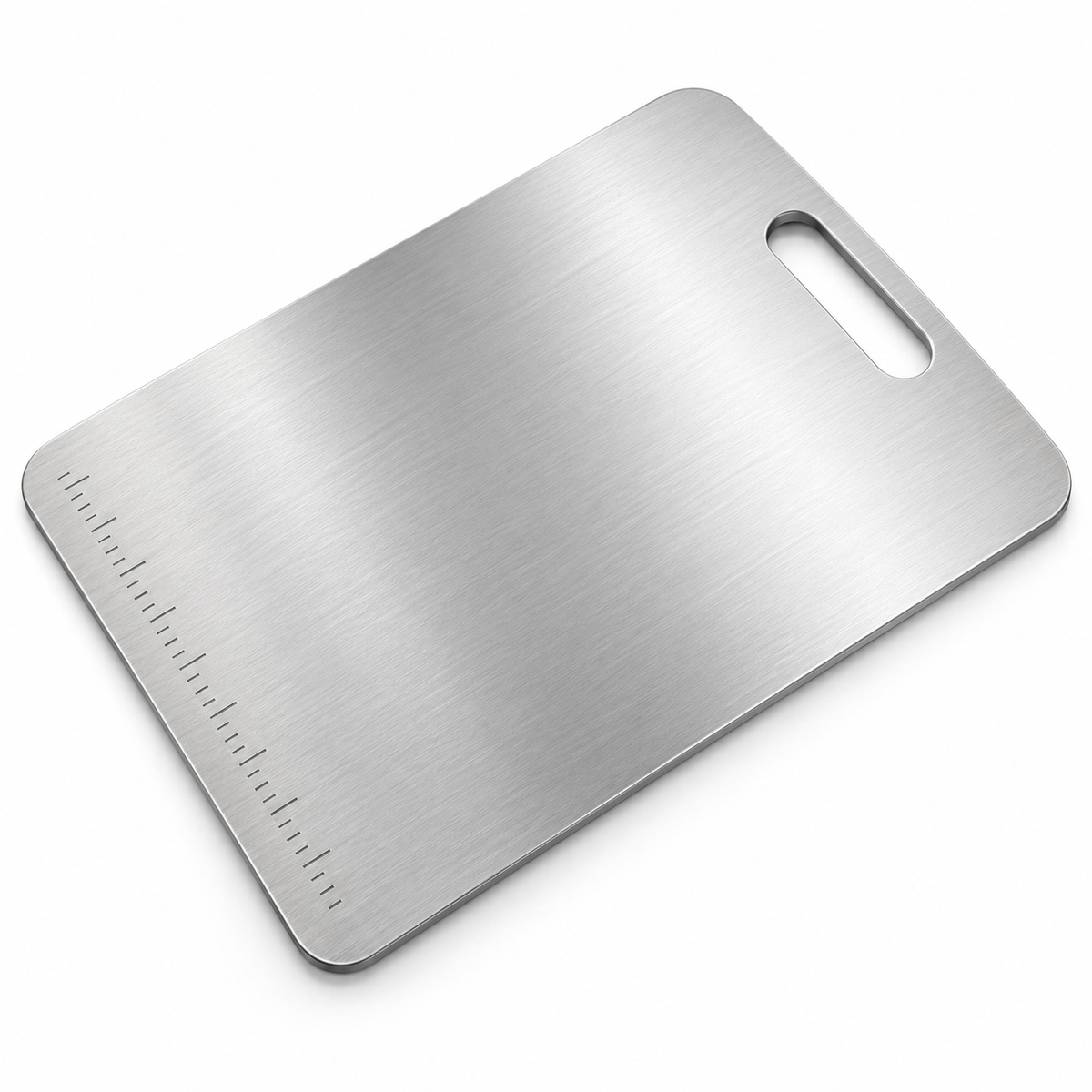 Premium stainless steel chopping board on white background