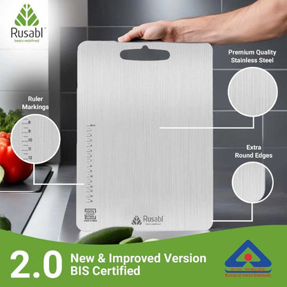 Stainless steel chopping board ruler markings and rounded edges